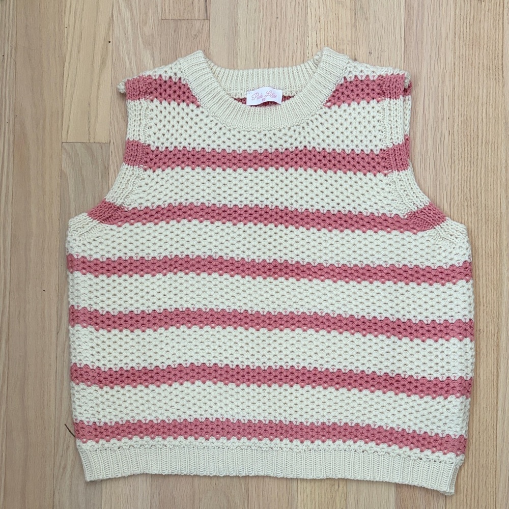 Pink Lily Cream & Dusty Rose Striped Knit Sweater Vest